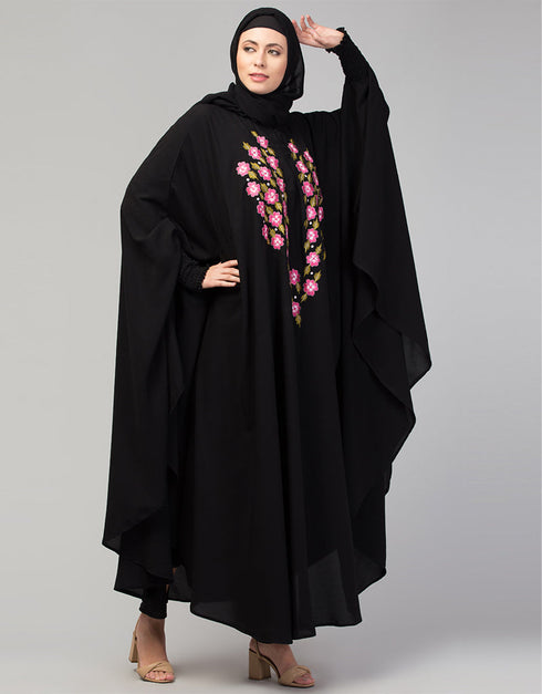 Muslim Smoking Sleeve Resham Embroidery Irani Kaftan In the Shade of Black